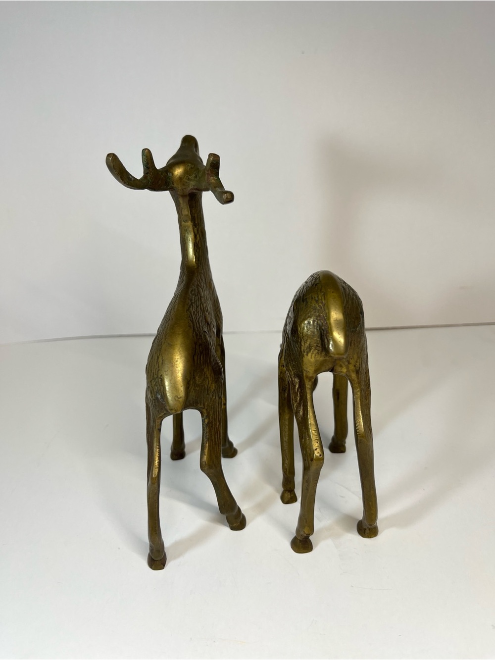 Vintage Brass Deer 7" Buck 5" Doe Set Pair MCM Figurine Figures Decor Etched - Picture 11 of 14